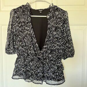 Express Navy Mesh Short Sleeve Blouse Size XS | Women's Blouse